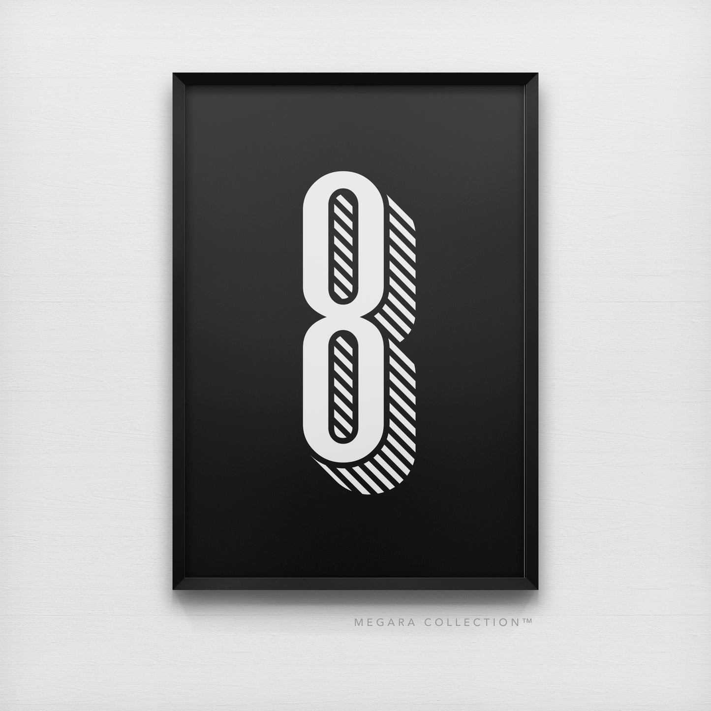 Lucky Number 8 - Minimalist Black & White Art Print Poster