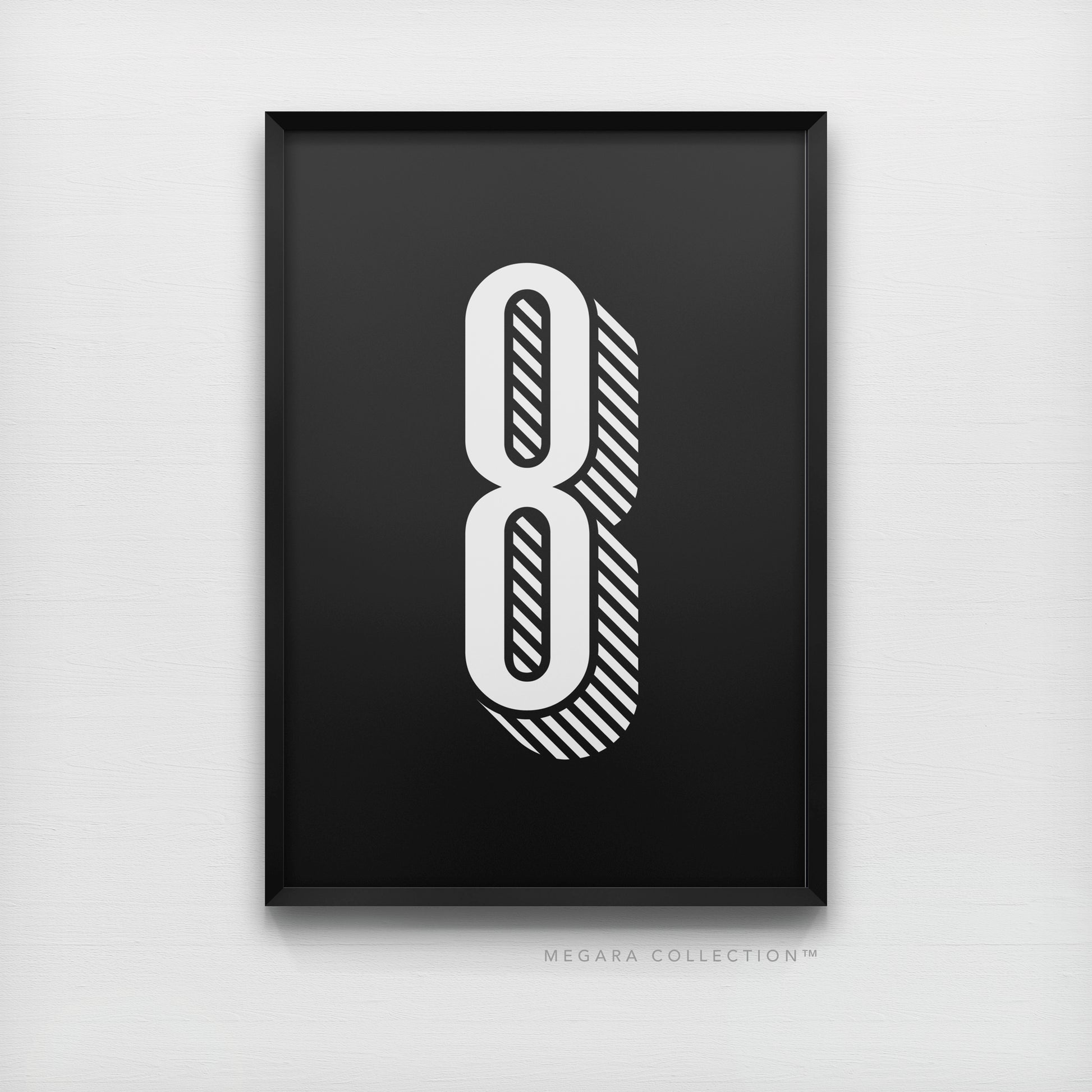 Lucky Number 8 - Minimalist Black & White Art Print Poster