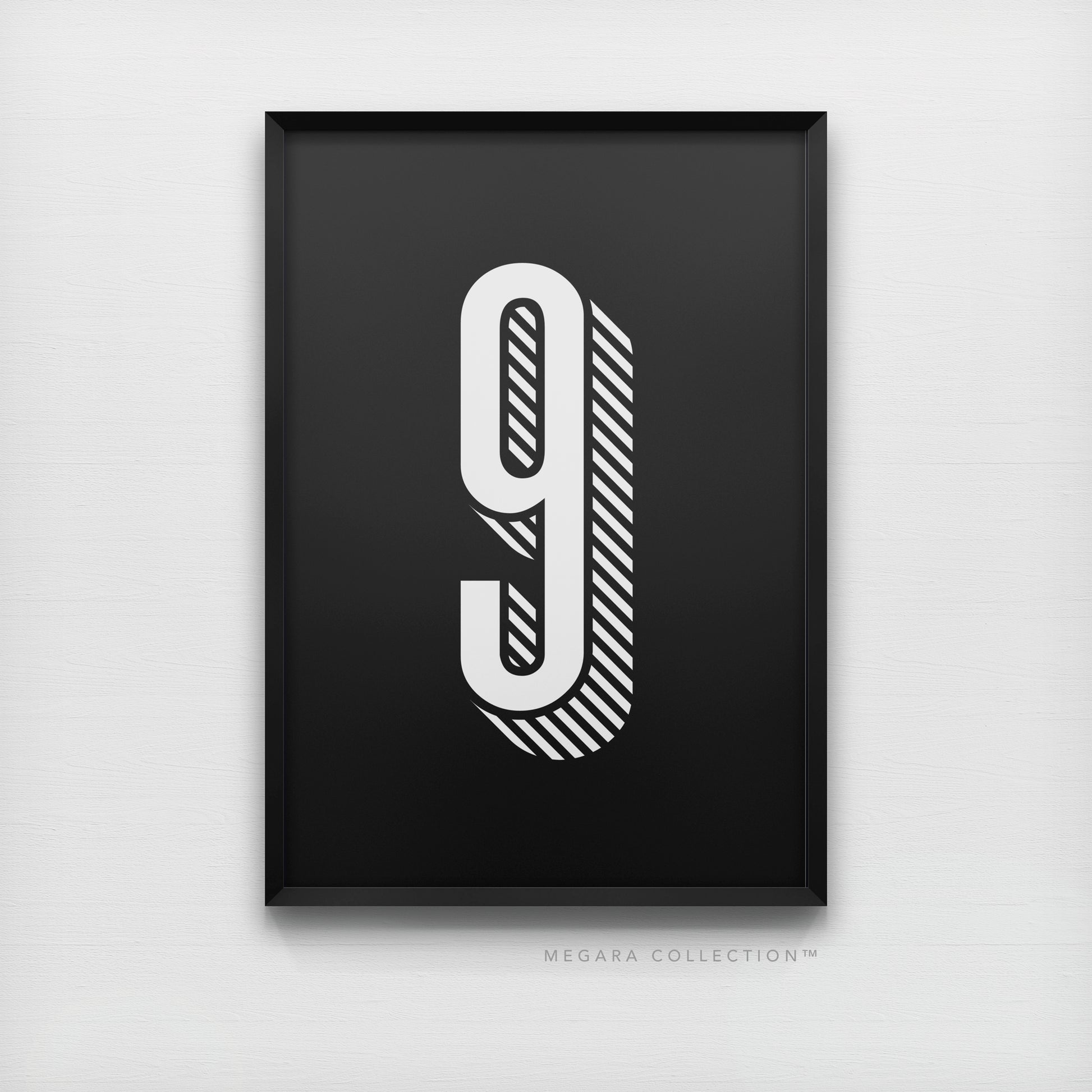 Lucky Number 9 - Minimalist Black & White Art Print Poster