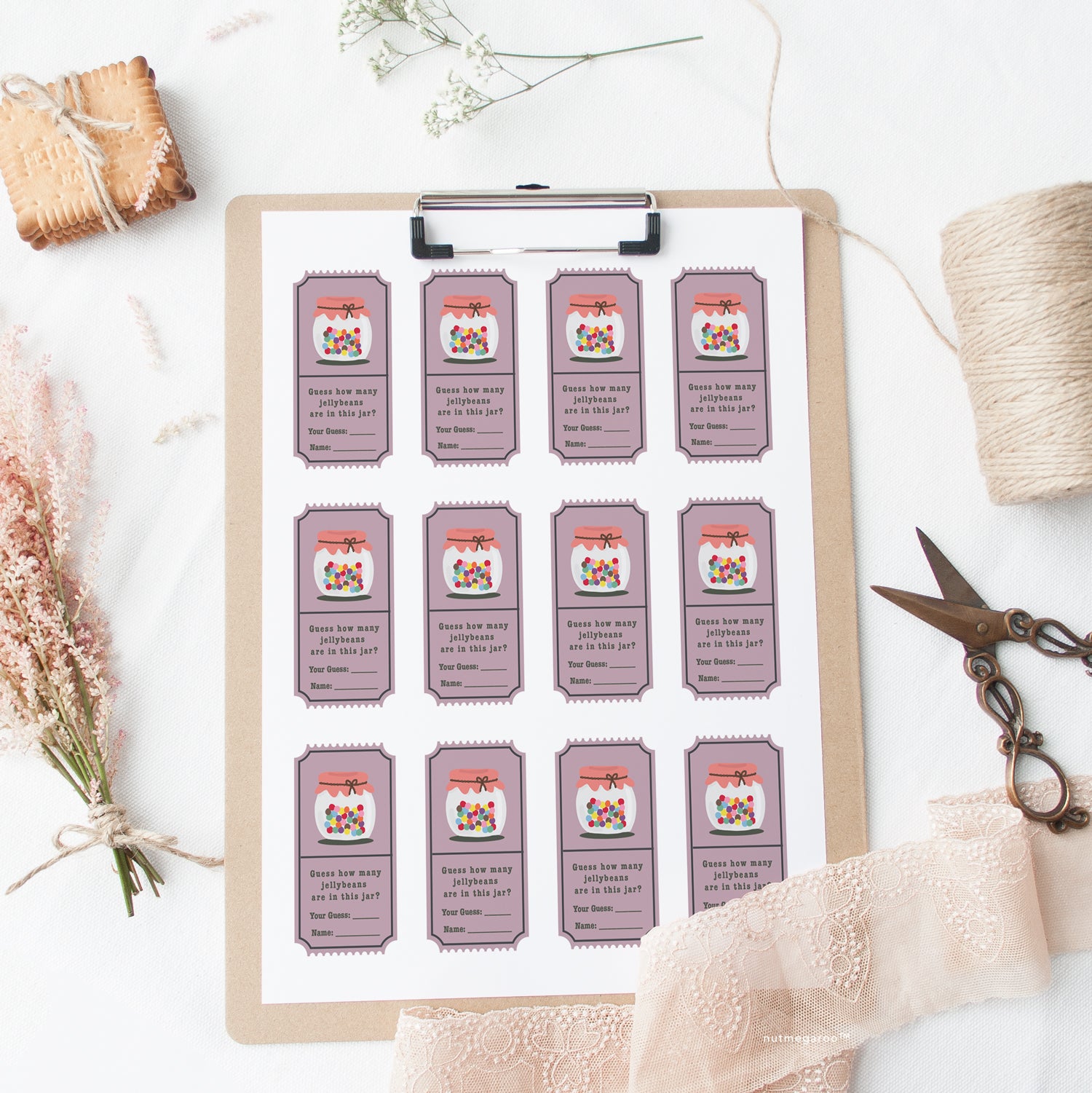 Bridal Shower Jellybean Counting Game Raffle Tickets Printable Mauve