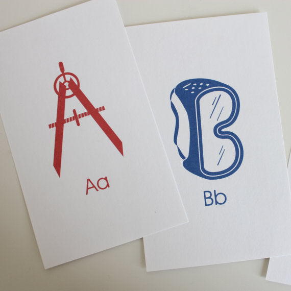 Construction ABC Flash Cards Printable Blue Red