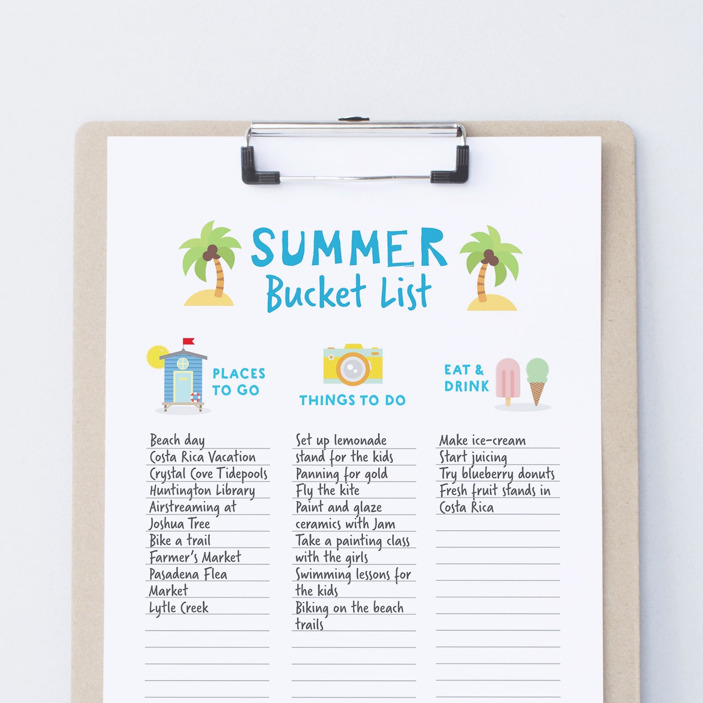 Free Summer Bucket List Printable