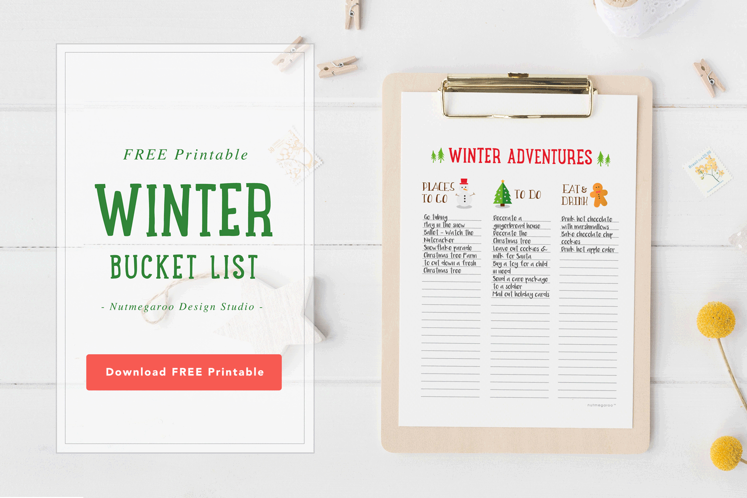 Free Winter Bucket List Printable, Downloadable