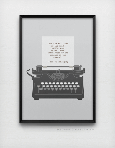 Ernest Hemingway quote on typewriter art print wall artwork poster