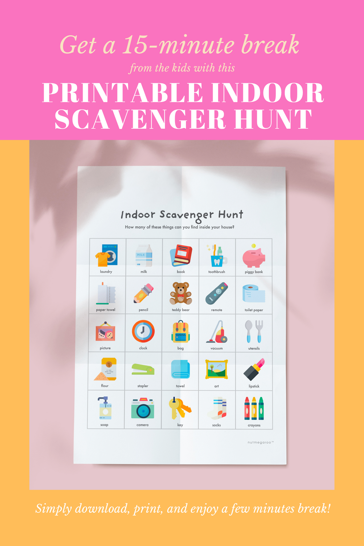 Indoor Scavenger Hunt for Kids - Free Printable – Nutmegaroo