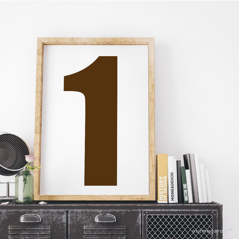 Bold Number 1 Art Print for Boys Bedroom in Brown