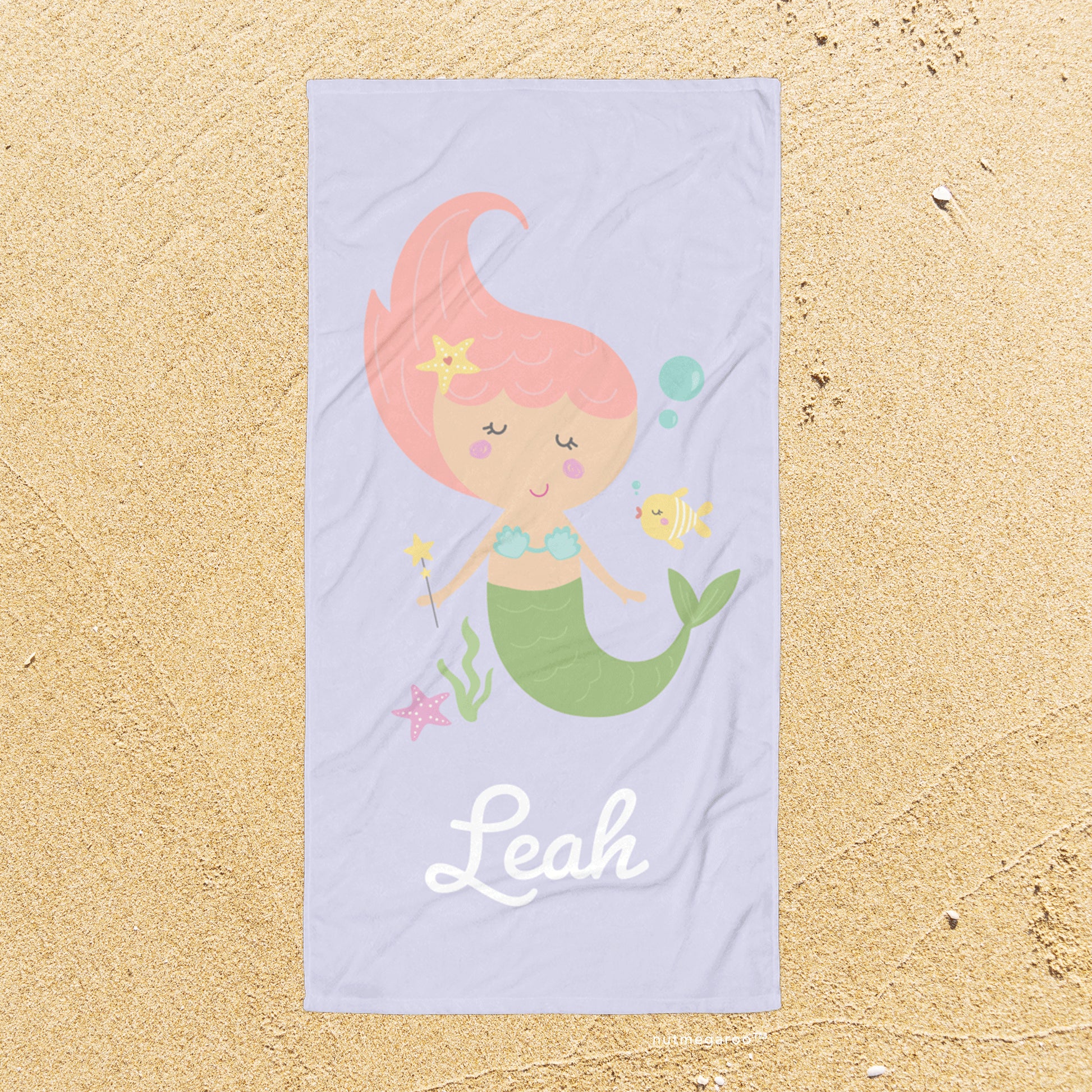 Personalized Mermaid Beach Bath Towel Lavender
