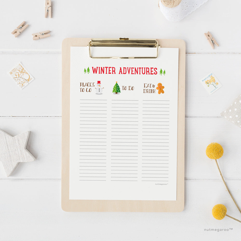 Winter Adventures Check off Bucket List - Free Printable