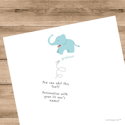 baby elephant stationery, boys stationery, personalized kids stationery