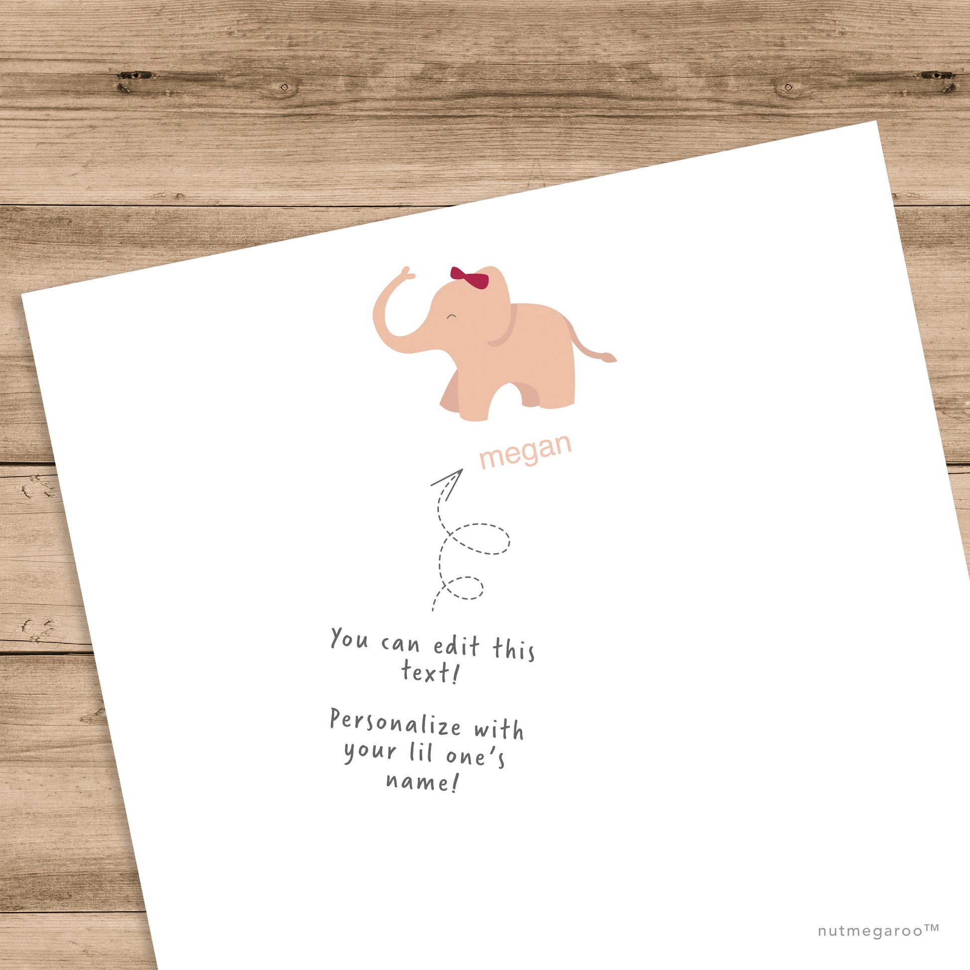 baby pink elephant stationery, girls stationery, printable stationery for kids