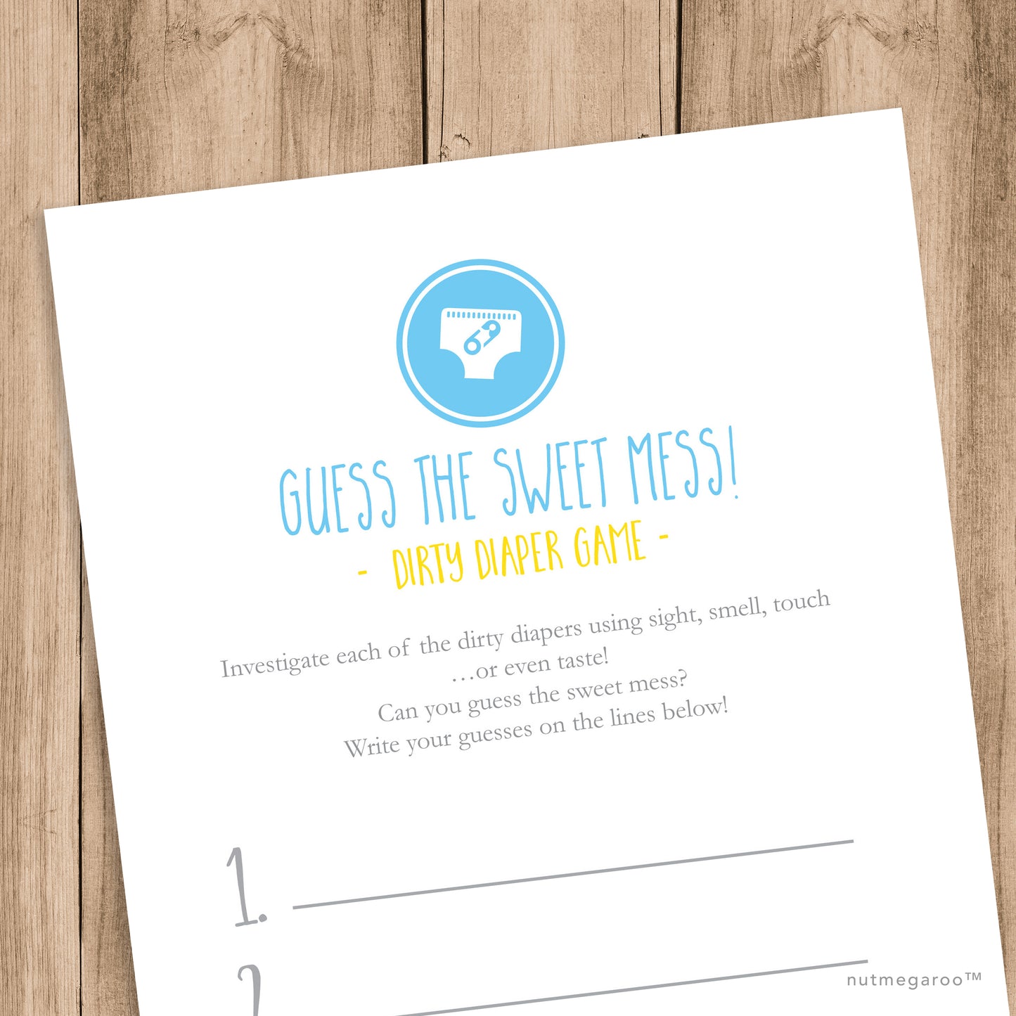 Dirty Diaper Baby Shower Game Printable, Baby Shower Diaper Game