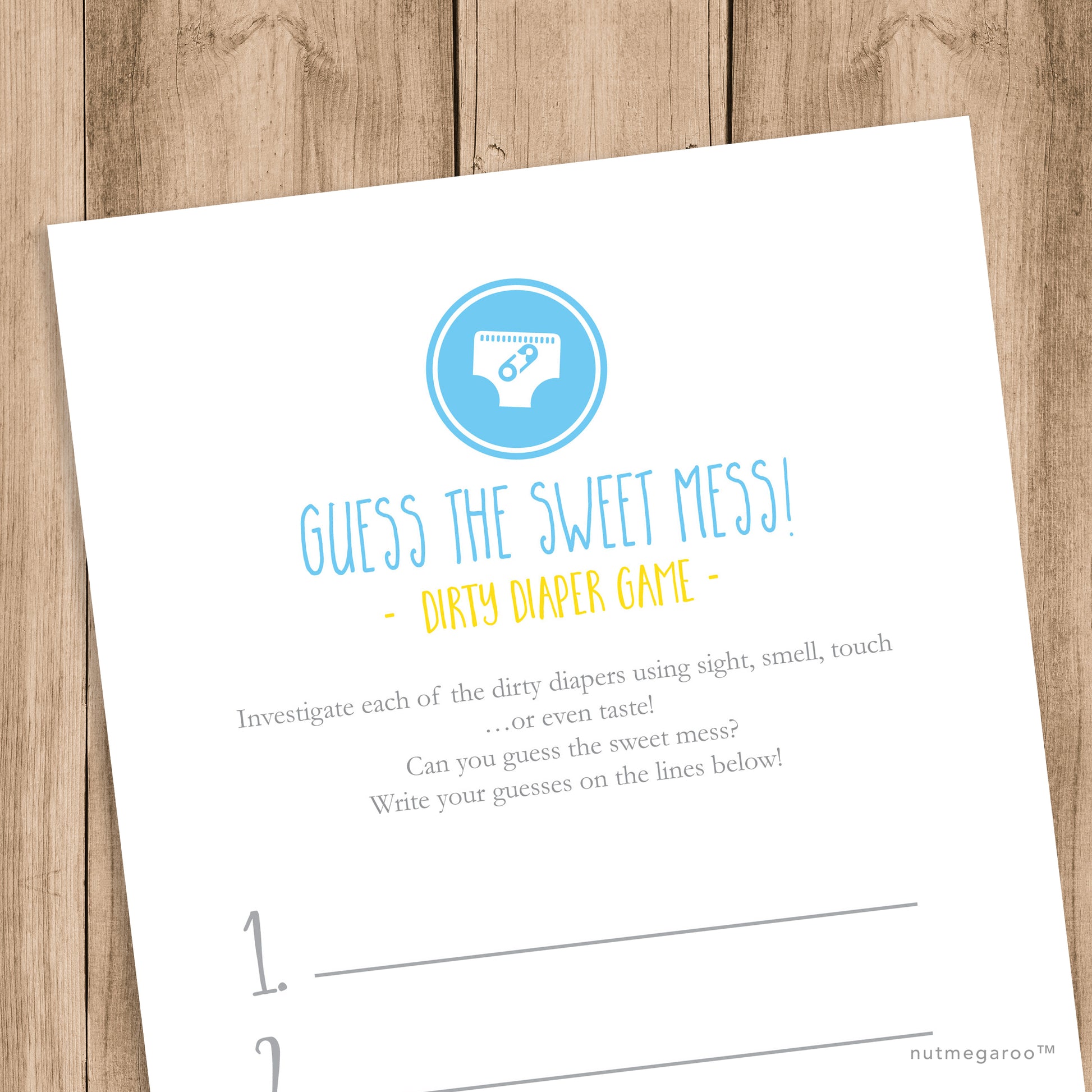 Dirty Diaper Baby Shower Game Printable, Baby Shower Diaper Game