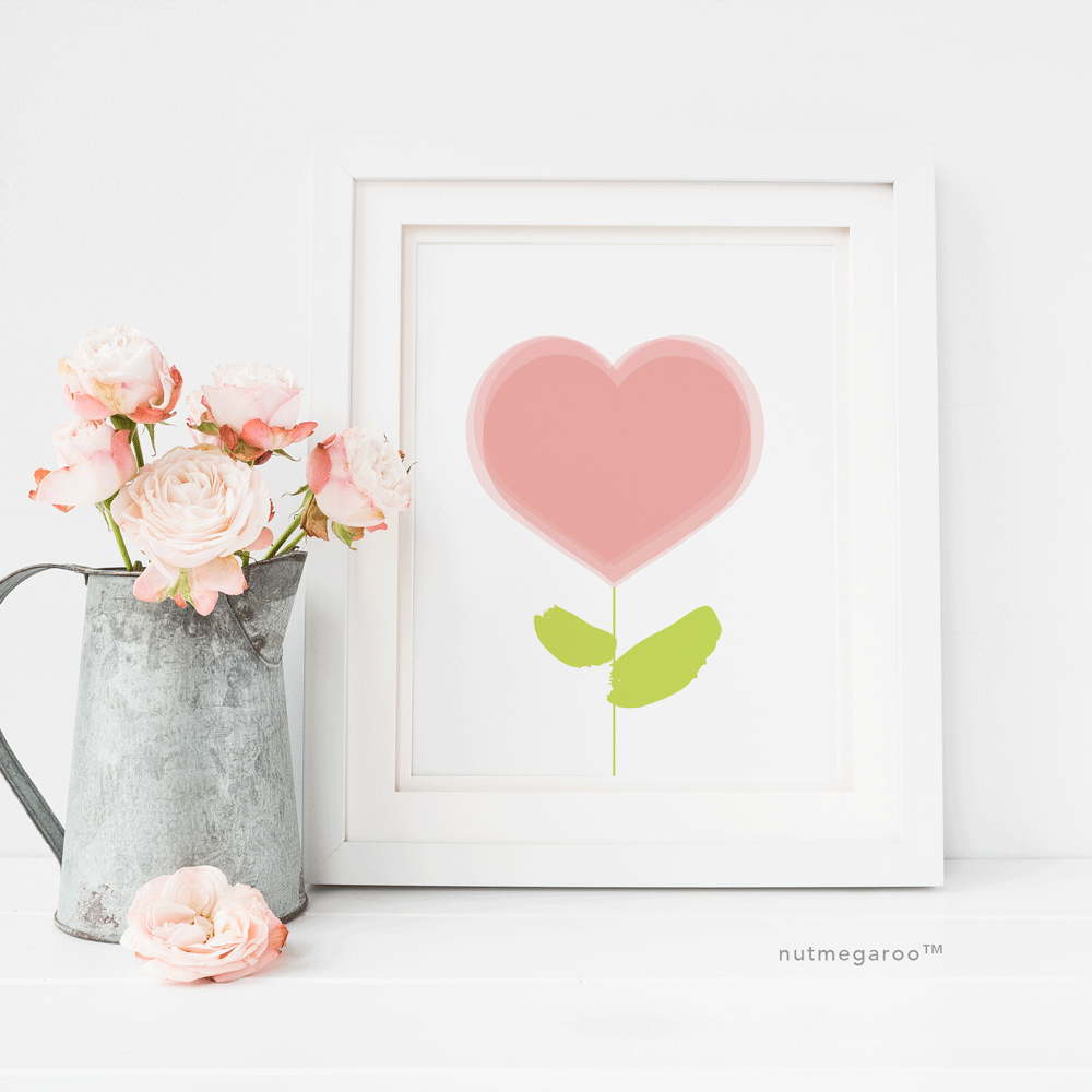 Pink Heart blossom baby girl nursery art print, girls nursery wall art decor