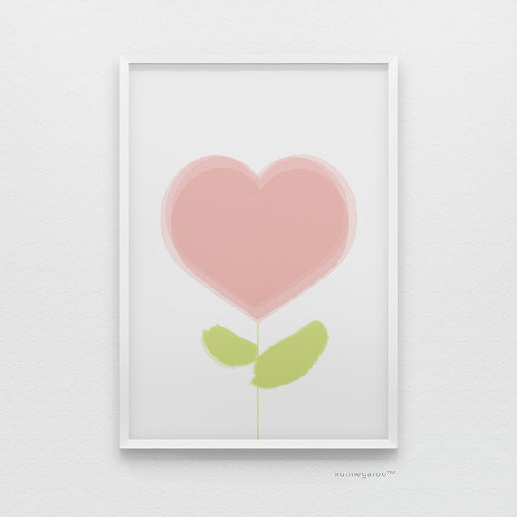 Pink Heart blossom baby girl nursery art print, girls nursery wall art decor