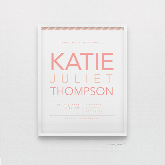 birth stats personalized nursery art print for baby girls