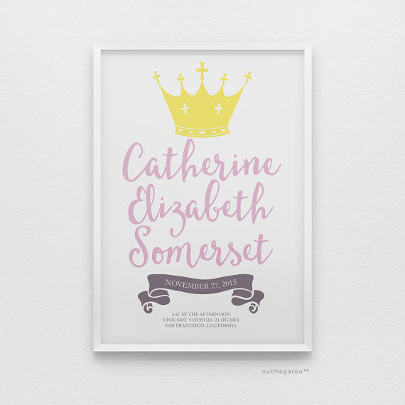 princess birth stats nursery art print