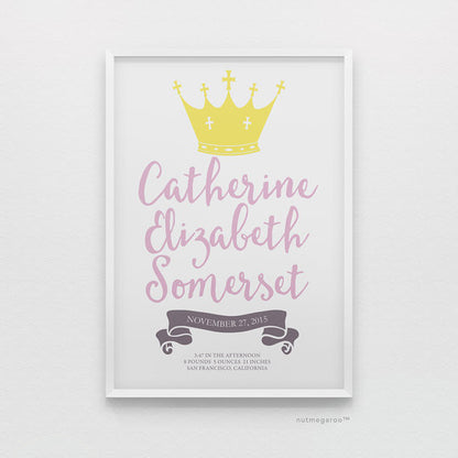 princess birth stats nursery art print