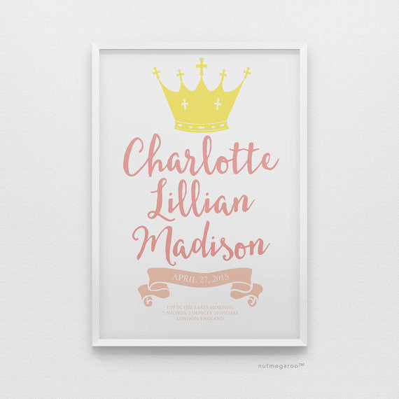 princess birth stats nursery art print