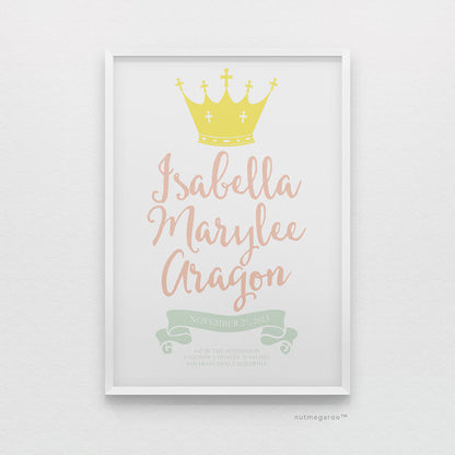 princess birth stats nursery art print