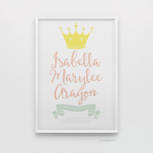 princess birth stats nursery art print