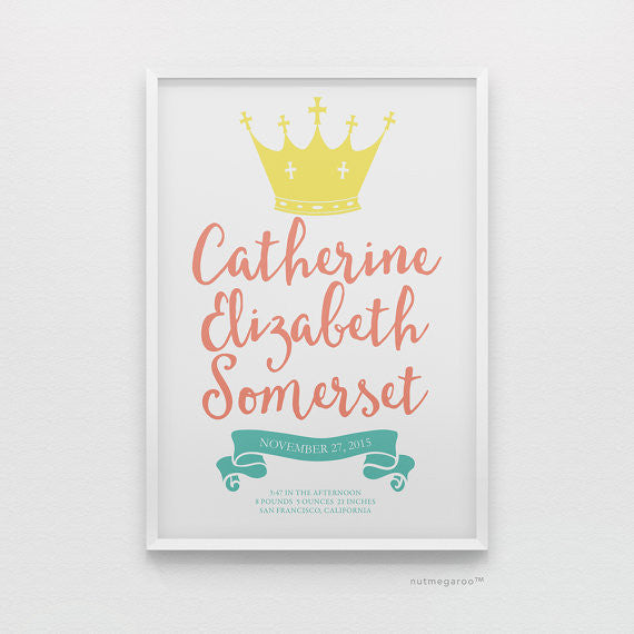 princess birth stats nursery art print