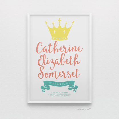 princess birth stats nursery art print