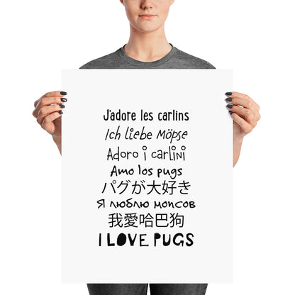 I love pugs in worldwide languages art