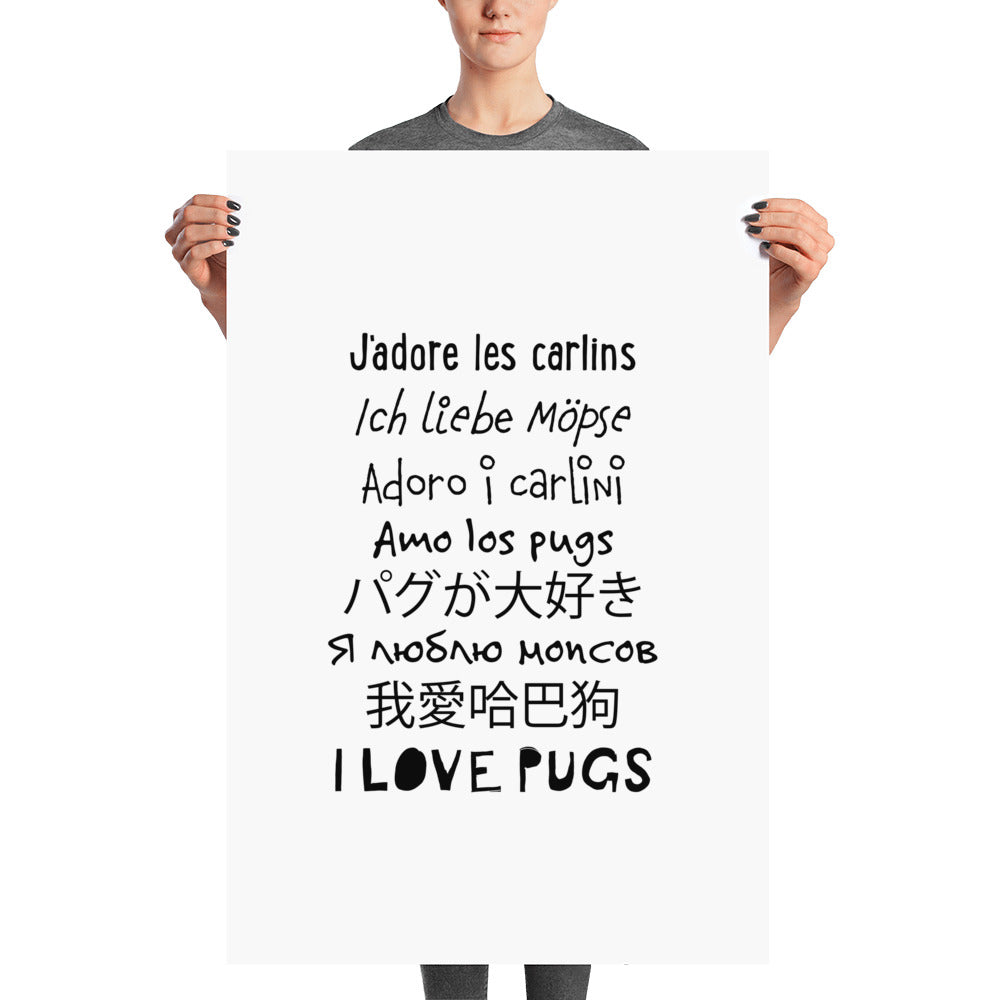 I love pugs in worldwide languages art