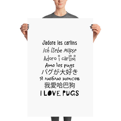 I love pugs in worldwide languages art