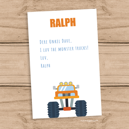 monster truck thank you notes