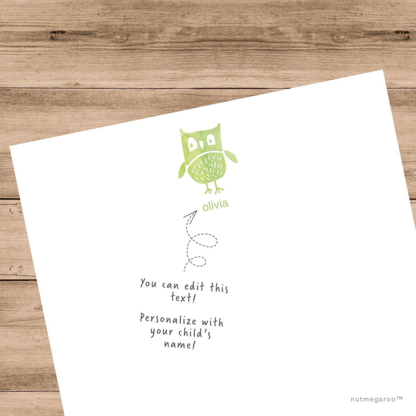 Green Owl Stationery, Kids Stationery, printable stationery, personalized stationery