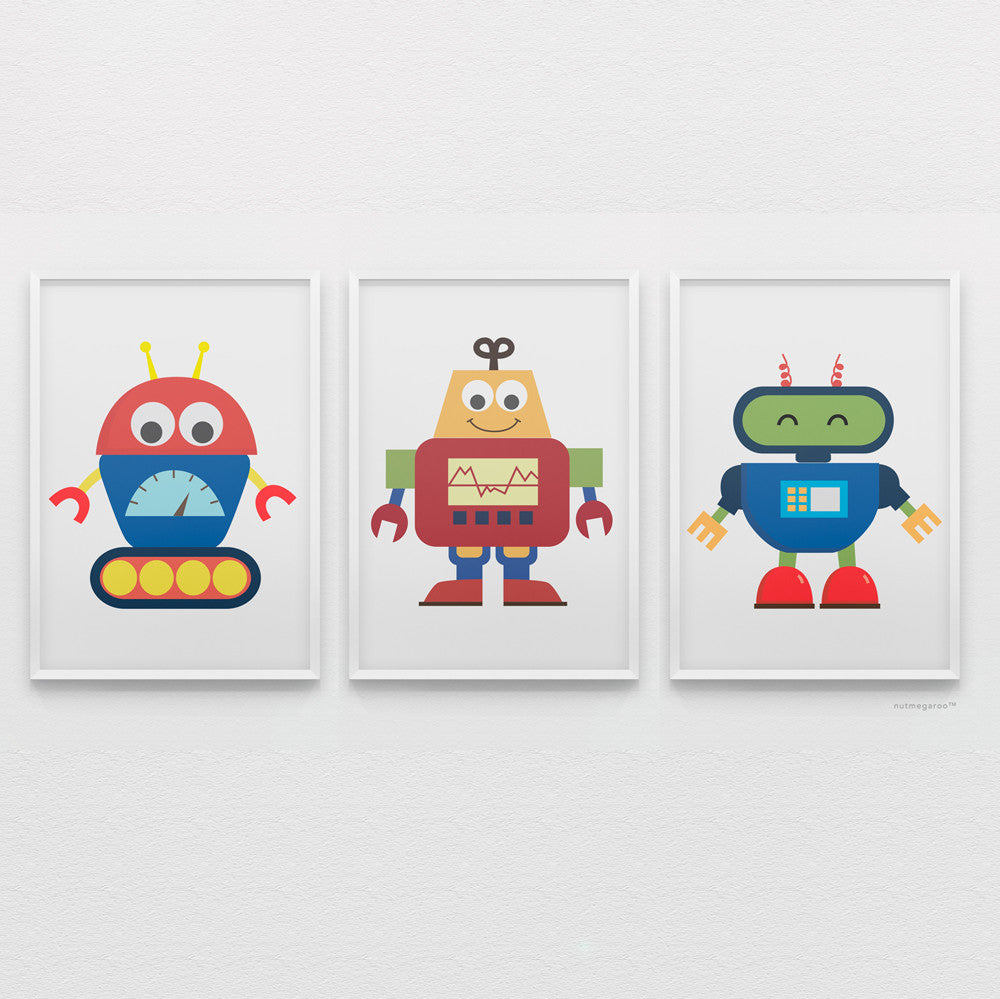 baby robots art print collection for boys bedroom