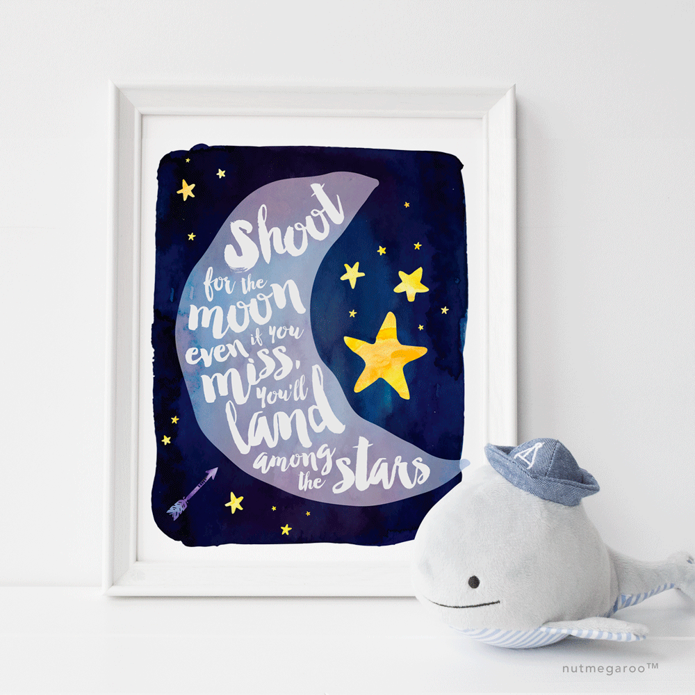 shoot for the moon baby boy nursery art print