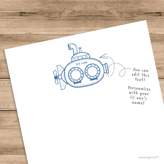 Submarine Kids Stationery - Printable